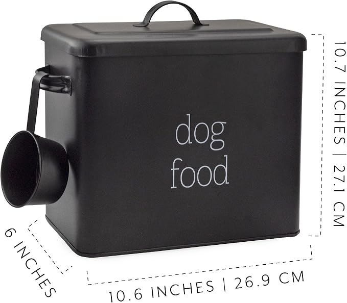 AuldHome Design Retro Dog Food Canister (Black); Modern Farmhouse Style Storage Bin for Pet, Stainless Steel, Black