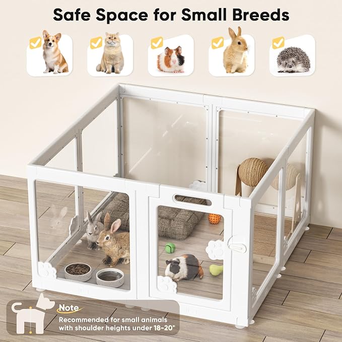 24” Acrylic Clear Dog Play Pen Indoors 8 Panels, Puppy Playpen with Door for Small Dogs Puppies, Transparent Plastic Pet Playpen Cage Fence Crate Kennel for Cat Kitten Rabbit Bunny Ferret etc