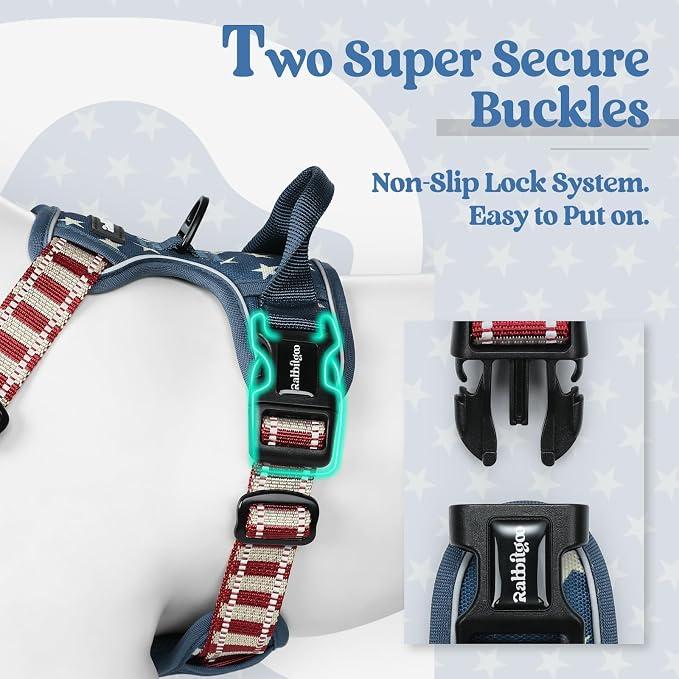 rabbitgoo Dog Harness, No Pull Medium Sized with 2 Leash Clips, Pet Vest | No Choke with Handle, Adjustable Soft Padded, Reflective, Easy Control for Walking, Blue Star, Medium