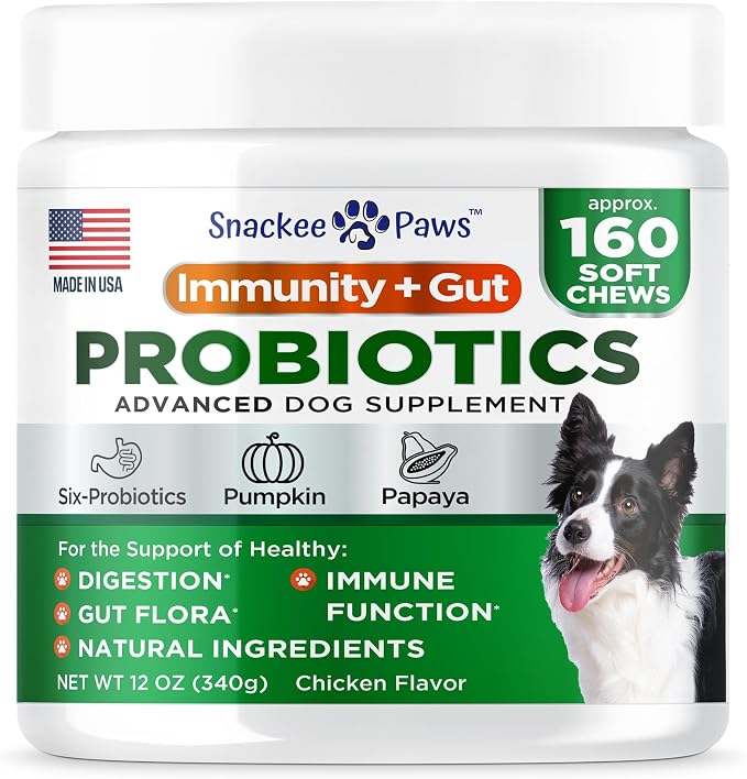 Probiotics for Dogs and Digestive Enzymes - Approx 160 Dog Probiotics Chews - Dog Probiotic - Anti Diarrhea, Upset Stomach & Gas Relief, Canine Prebiotic - Pet Fiber Supplement - Chicken Flavor