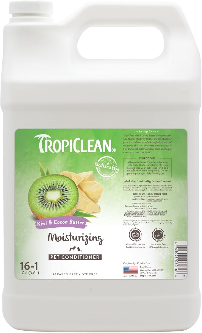 TropiClean Dog Conditioner, Detangling & Moisturizing, 1 Gallon | Professional Detangling & Moisturizing | Kiwi & Cocoa Butter Scent | Puppy Safe | Made in USA