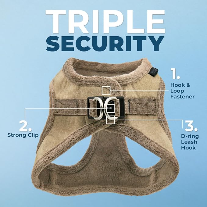 Best Pet Supplies Voyager Step-in Plush Dog Harness - Soft, Step in Vest Harness and Reflective Dog 5 ft Leash Combo with Neoprene Handle for Small and Medium Dogs, Latte Suede, L