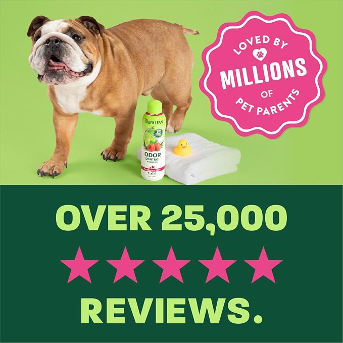 TropiClean Deodorizing Dog Shampoo, Raspberry Lime Scent, 20oz | Powerful Odor Control | Long-Lasting Raspberry Lime Scent | Puppy & Cat Safe | Made in USA