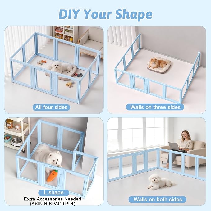 DIY Clear Acrylic Dog Playpen House,Quick Easy Assembly and Disassembly,Strong Floor Suction,Indoor and Outdoor Use,Easy Cleansing Puppy Fence (Sky Blue, 23.6" H, 10PCS)