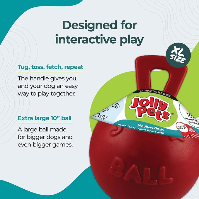 Jolly Pets Tug-n-Toss Dog Toy Ball with Handle, 10" XL, Red