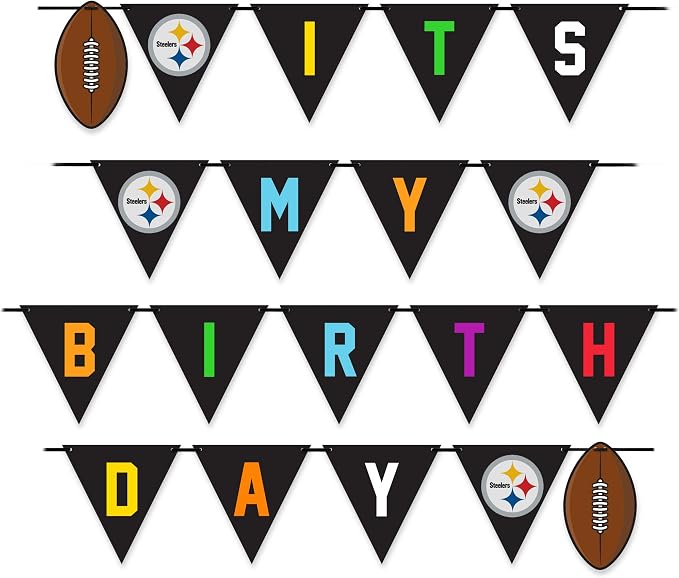 NFL Pittsburgh Steelers Dog Birthday Party Set 10pcs with 1 Football Bandana Large/X-Large, 1 Crown Hat, 1 Banner, 1 Birthday Cake Toy & 6 B-Day Balloons, Dog Birthday Set, Costume, Fun Doggie Pawty