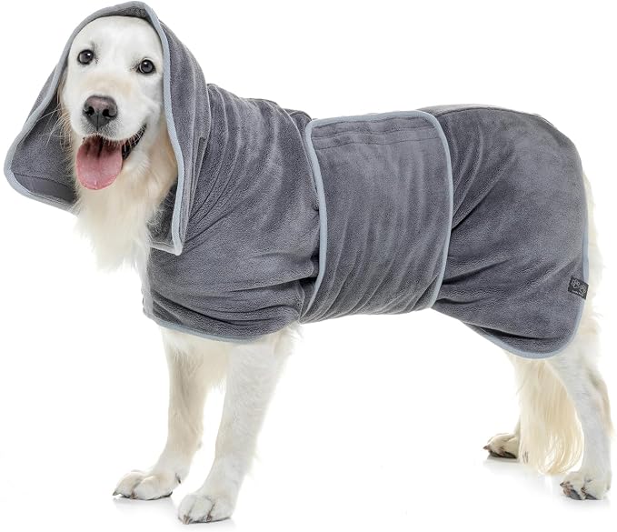 Lucky Pooch® Dog Robe - Luxurious Dog Bathrobe - Ultra Absorbent Dries Your Dogs in Minutes! Double-Layer, Super Soft Towel and Bath Robe All in One (M, Gray)