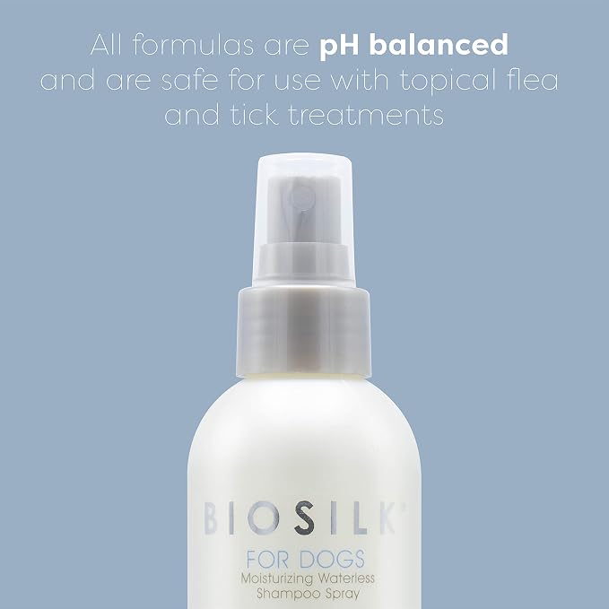 BioSilk for Dogs Silk Therapy Deep Moisture Waterless Shampoo Spray, No Rinse Between-Bath Dog Grooming Spray, Sulfate and Paraben Free, pH Balanced, Made in USA, 8 Fl Oz
