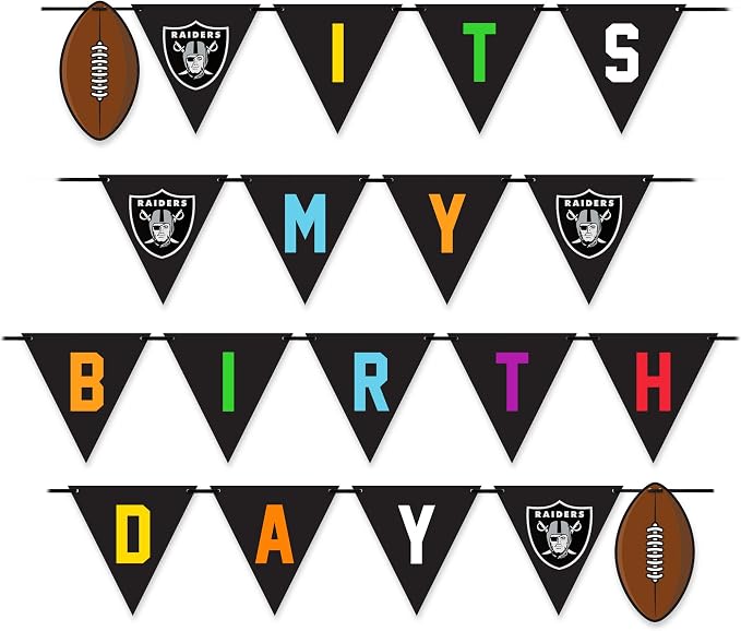 NFL LAS Vegas Raiders Dog Birthday Party Set 9pcs with 1 Football Bandana Small/Medium, 1 Banner, 1 Birthday Cake Toy & 6 B-Day Balloons, Dog Birthday Set, Costume, Fun Doggie Pawty Accesories