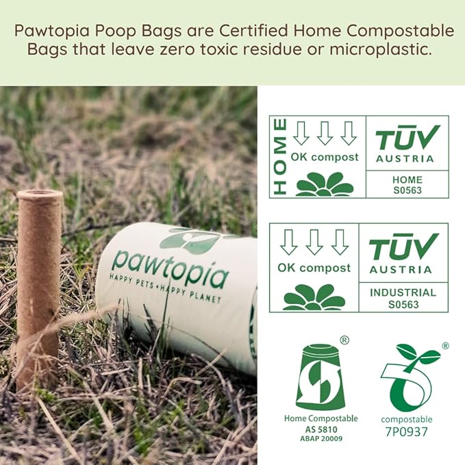 Pawtopia Biodegradable Dog Poop Bags, 60 Count, Certified Home Compostable, Leak-Proof, Easy Open, Standard Size, Supports Sustainable Living