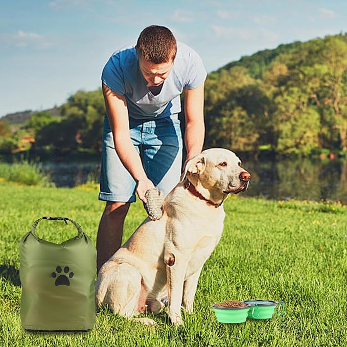 Pet Food Storage Bags, 2 Pack, with 2 Collapsible Dog Travel Bowls