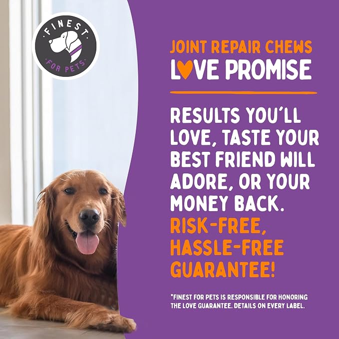 Joint Repair Dog Hip and Joint Supplement with Glucosamine, Chondroitin, Omega 3, MSM & Turmeric. Supports Hip & Joint Health, Mobility & Cartilage Development. 120 Chicken Flavor Chews, Made in USA
