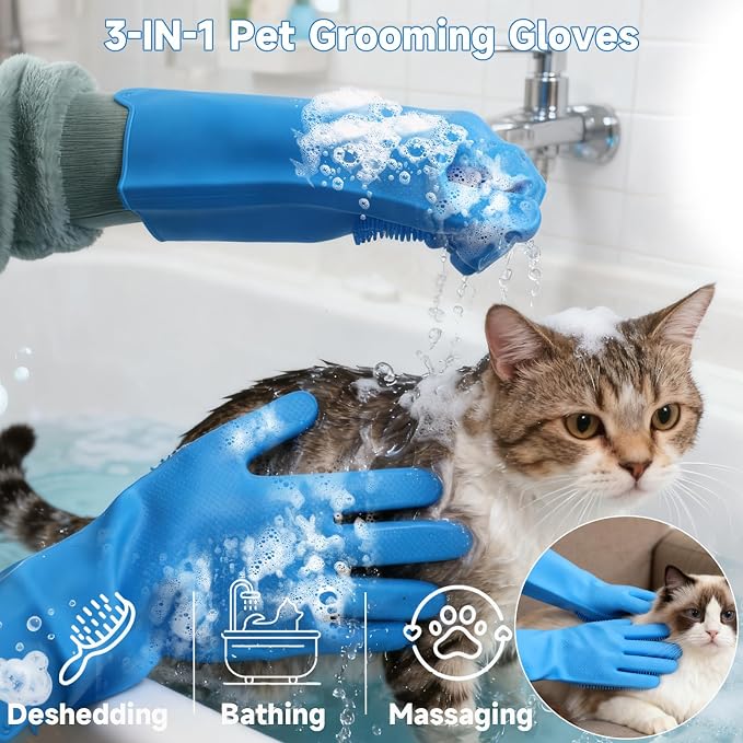 3PCS Dog Bath Kit,Dog Bath Brush | Dog Bath Gloves | Microfiber Dog Towel 26'' X 11'' Extra Soft Plush Chenille Dog Drying Towel to Dry Soggy Large Pets & Small Puppy (B-3 Kits)