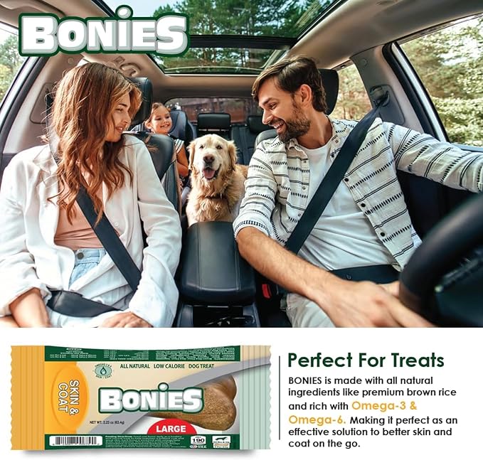 Bonies Natural Skin & Coat Formula Medium-Sized Single Bone - Promote Silky Coat & Healthy Skin, Healthy Teeth & Fresh Breath, Low Calories - Chicken Flavor, [Medium Dogs], 8 Bones