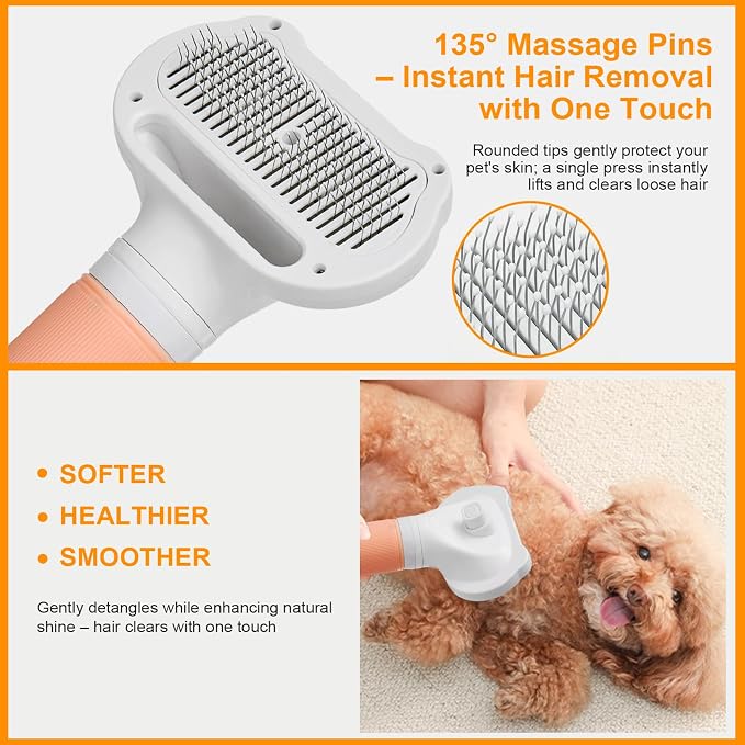 3-in-1 Pet Hair Dryer & Slicker Brush for Dogs & Cats – Portable, Professional, Adjustable Temp, Overheat Protection Dog Hair Dryer (pink)