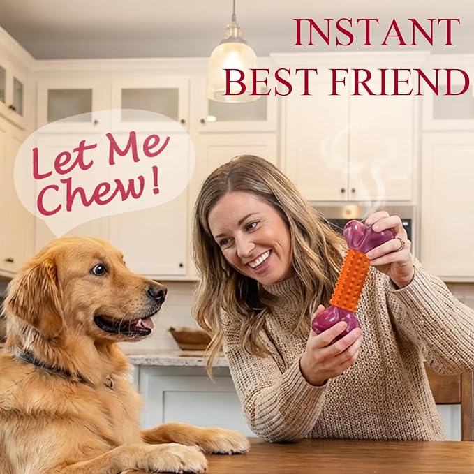 Tough Dog Toys for Aggressive Chewers: Peanut Butter Flavored Long Lasting Dog Bones for Large Dogs, Heavy Duty Nylon & Rubber Dog Chew Toys to Keep Them Busy, Medium & Large Breed, Orange