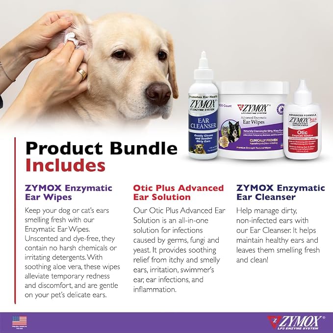 Zymox Enzymatic Ear Wipes, Cleanser & Otic Plus Solution Bundle