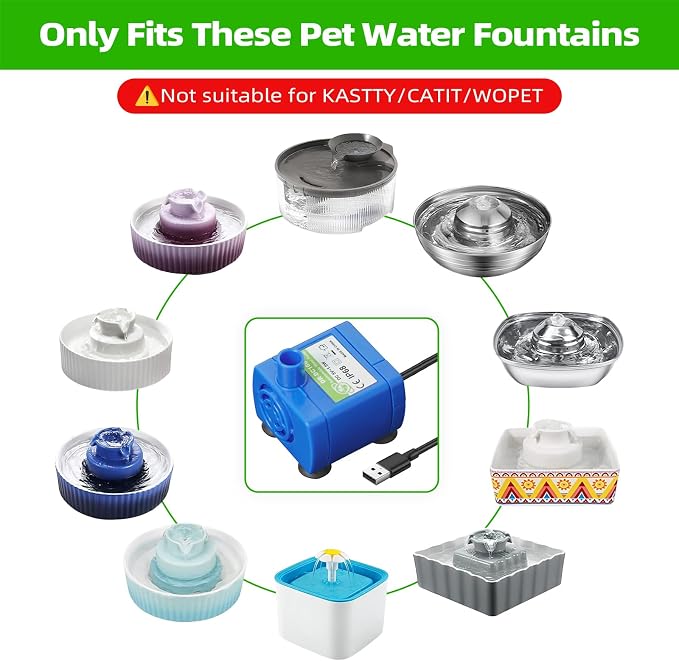 Cat Water Fountain Pump replacement(No Led & with Brush), IP68 DR-DC 160 submersible motor Submersible Water Pump for Stainless Steel, Ceramic Cat Water Fountain, Ultra Quiet Pet Fountain Pump