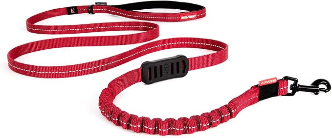 EzyDog Zero Shock Lite - Bungee Dog Leash, for Small Dogs - 72", Red | Shock Absorbing, Padded Neoprene Grip, Reflective Stitching, Strong for Pullers, .5" Soft Touch Webbing for Durability
