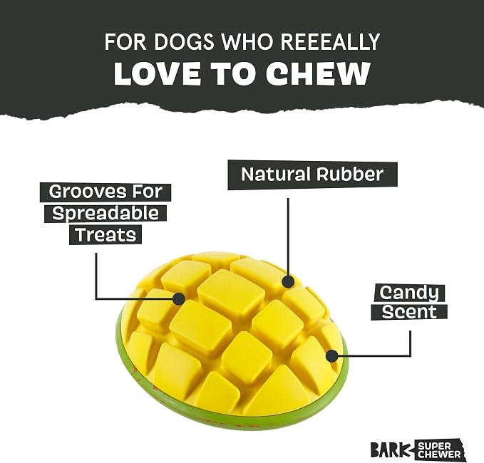 BarkBox Go Mango Tough Squeaky Rubber Dog Toy - Large | Candy-Scented, Durable Design for Long-Lasting, Squeaky Fun - Breeds