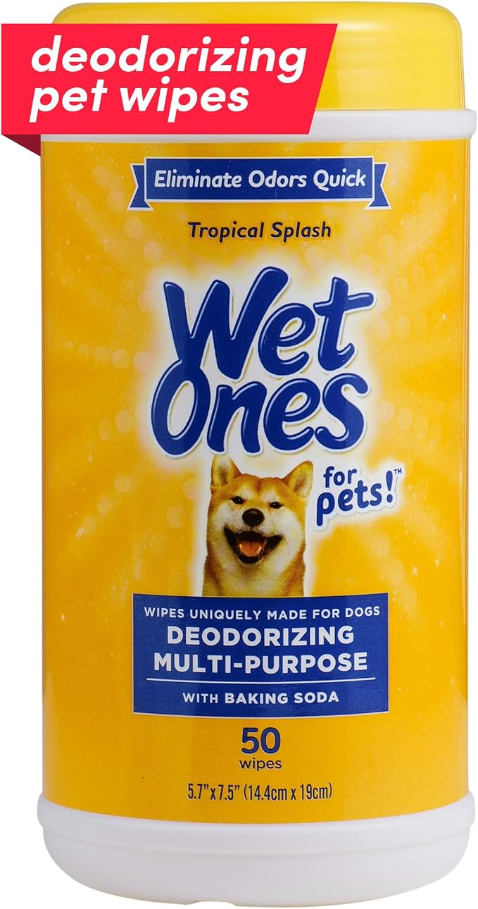 Wet Ones for Pets Deodorizing Dog Grooming Wipes, Resealable Canister, 50 Count