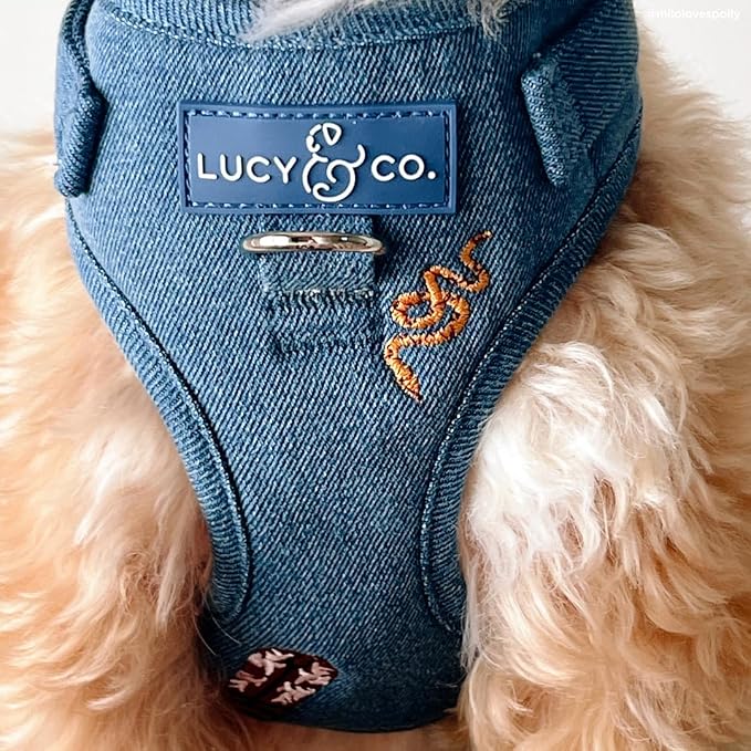 Lucy & Co. The Giddy Up No-Pull Dog Harness for Dogs – Vest to Stop Pulling & Walk Easy – Comfortable Leash Training Product w/Adjustable Chest & Neck Straps - Blue Demin Cowboy - Large