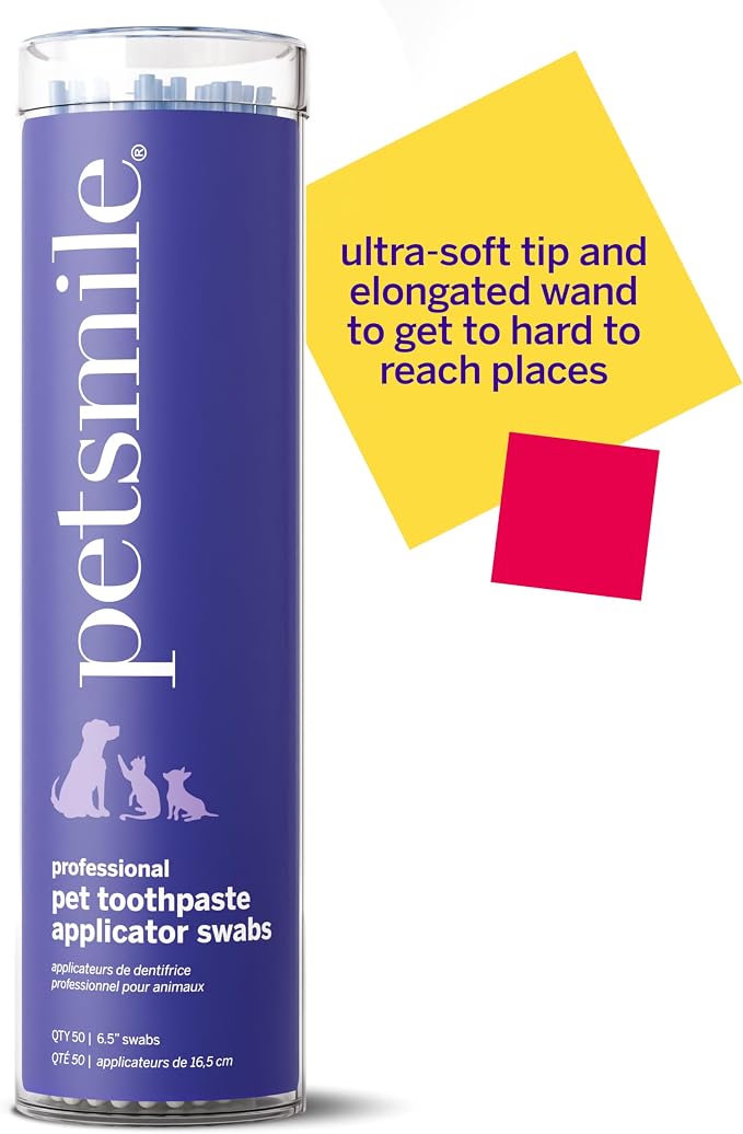 Petsmile Pet Toothpaste Applicator Swabs 50 Ct, Cat + Dog Teeth Cleaning | No-Brush Application, Reaches Back Molars, Single-Use Hygienic Design, Small + Large Pets, Gentle Toothbrush Alternative