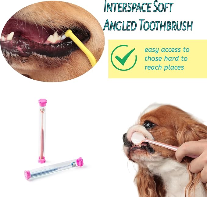 E.M&S.T by Emmeliestella Dog Toothbrush Teeth Cleaning Kit，Three-Sided，Dental Plaque Removal，Oral Hygiene，Freshen Dogs Breath，Reduce Tarta，Extra Soft Bristles, Independent Packaging, Blue&Pink 3PCS