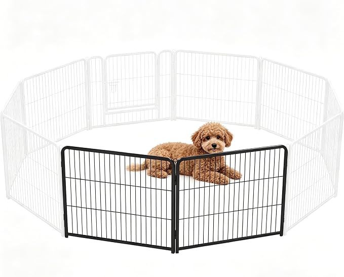 DUMOS Dog Playpen Indoor/Outdoor, Metal, 24in, 2 Panels, Foldable with Door
