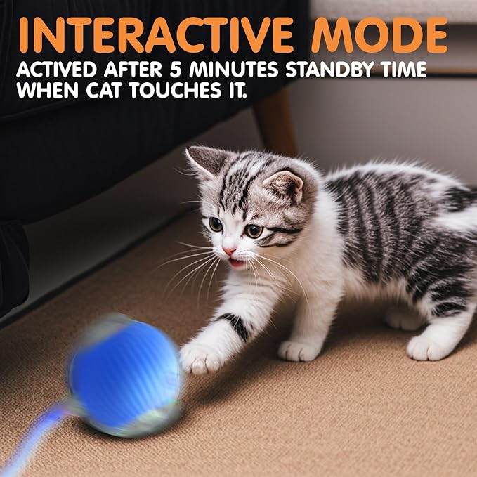 Rocfish Durable Interactive Cat Toys for Indoor Cats (Blue, 01) | Smart Automatic Cat Chase Ball Toy, Upgraded Speedy Tail Kitten Toy for Bored Indoor Adult Pets
