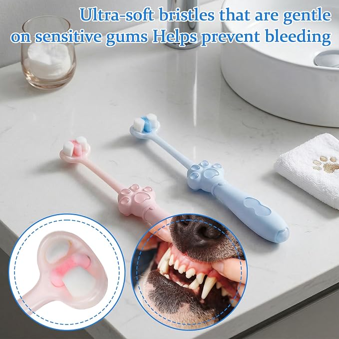 2 Pcs Puppy Tooth Brushing Kit 3-Sided Small Dog Toothbrush Puppy Toothbrushes Unique Head Teeth Brush Dogs Brush Addition Bad Breath Tartar Teeth for Small Medium Dogs
