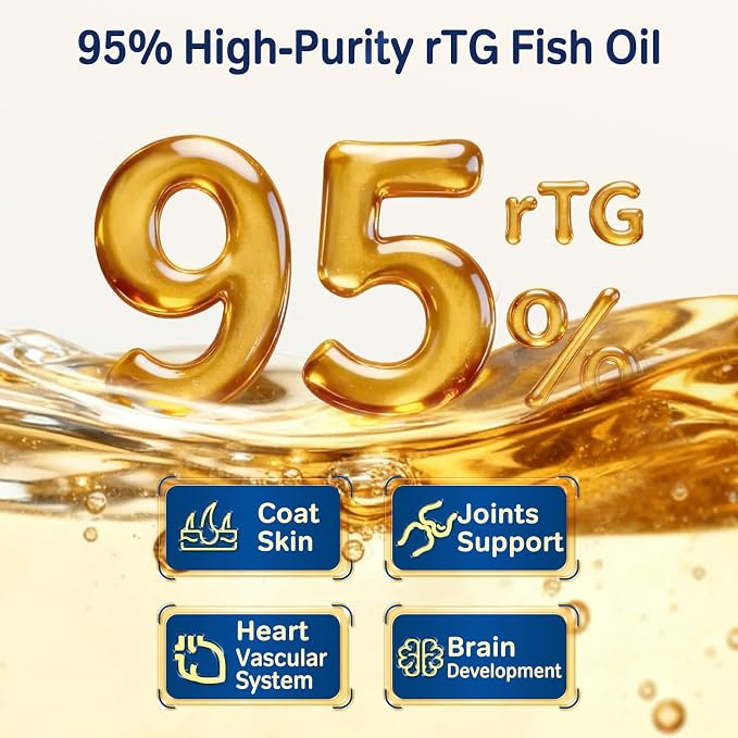 Fish Oil for Dogs and Cats, Omega-3 EPA DHA, 95% rTG, 100 Softgels