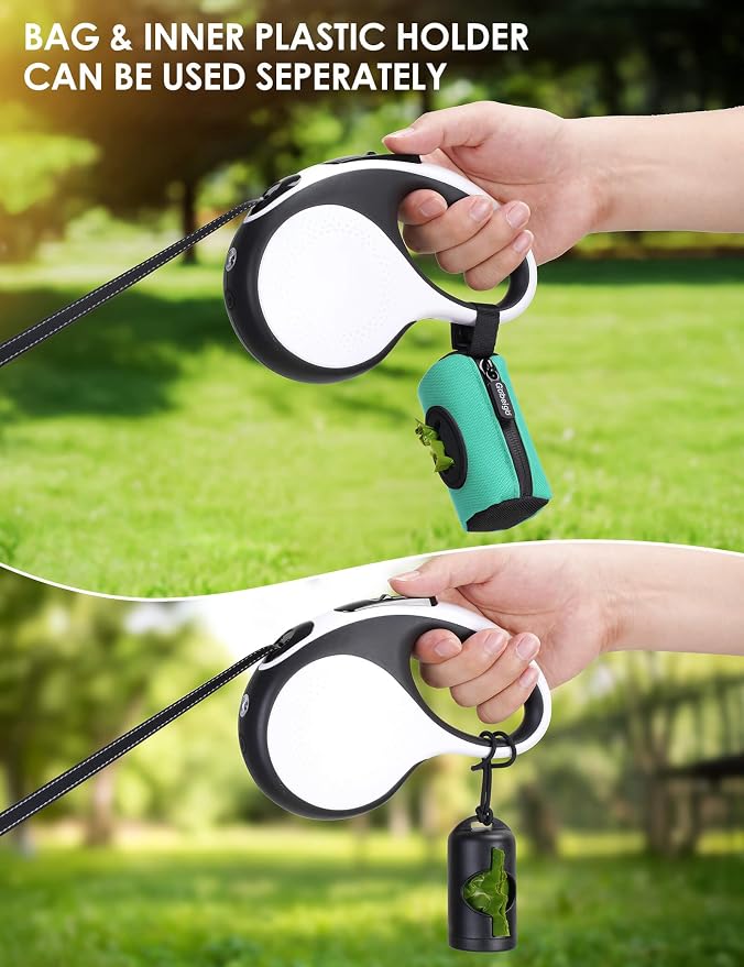 Gobeigo【Easy Pull-Out Version】 Dog Poop Bag Holder,【2-in-1 Hard Plastic Insert & Soft Fabric Bag】Snap-On Strap Dispenser Fits Retractable and Standard Leashes with 1 Roll Bags (Turquoise)