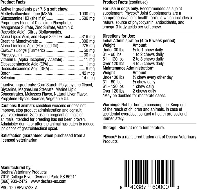 Phycox Dog Joint Supplement Soft Chews, 120 Ct