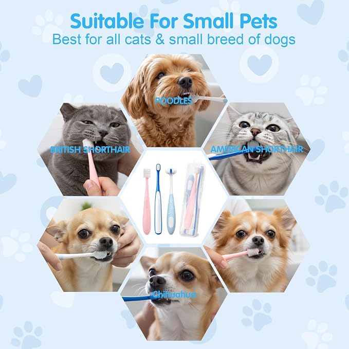 Chihuahua Toothbrush, Soft Small Dog Toothbrush, Silicone 360 Pet Tooth Brushes for Dogs and Cats, Canine Dental Care Set of 3 Different Shapes