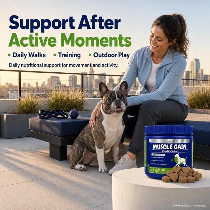 11-in-1 Muscle & Weight Support Chews for Dogs – High Protein Supplement with Amino Acids, BCAAs, Antioxidants & Vitamins – Muscle Support Soft Chews for Puppies & Adult Dogs, 120 Count