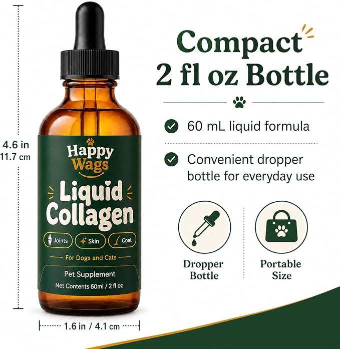 HappyWags Liquid Collagen, Joint, Skin & Coat Support, 2 fl oz (60 mL)