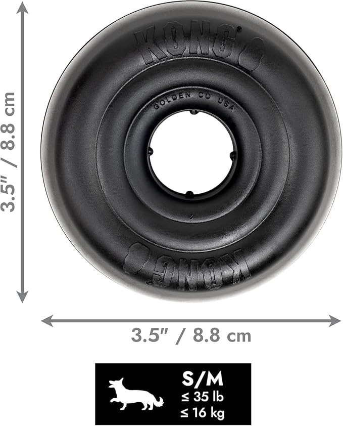 KONG Extreme Donut, Durable Natural Rubber Chew Toy, for Small/Medium Dogs | Made from KONG's Toughest Natural Rubber for Power Chewers, Safe on Teeth & Gums with a Fun Bounce & Roll
