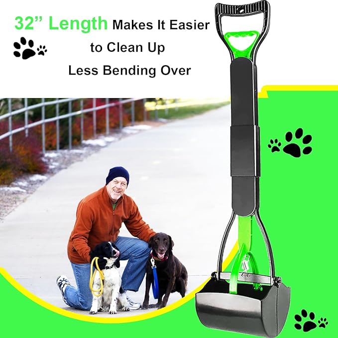32" Pooper Scooper for Large Small Dogs Heavy Duty, Long Handle Poop Scoop for Yard, Grass, Gravel, Dog Poop Grabber with High Strength Material and Durable Spring