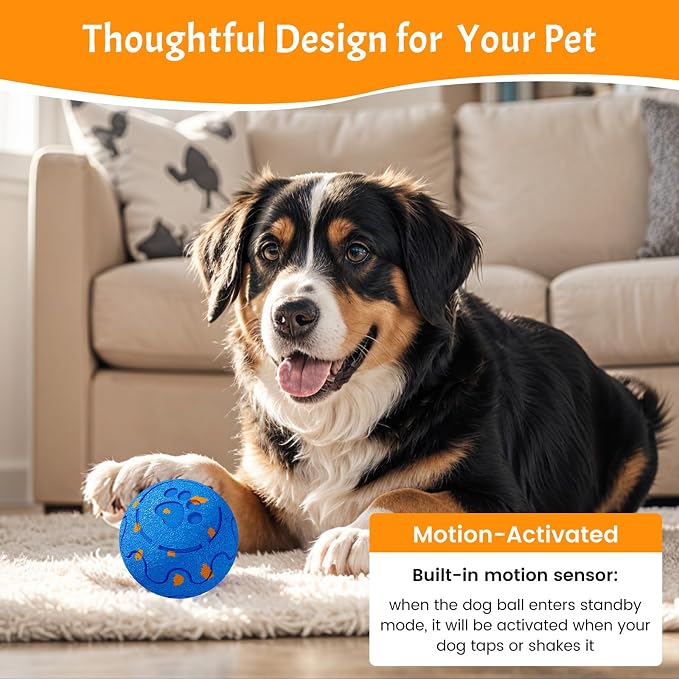 Interactive Dog Ball Toy for Large Dogs - Motion Activated, 3 Play Modes: Auto Bouncing & Rolling, Durable E-TPU Chew Proof, USB-C Rechargeable, IP54 Waterproof