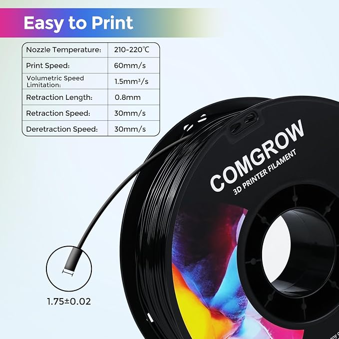 Comgrow TPU Filament, 1.75mm, 95A Soft TPU Flexible 3D Printer Filament Black 1kg (2.2lbs), Dimensional Accuracy +/- 0.02 mm, Fit Most FDM Printer