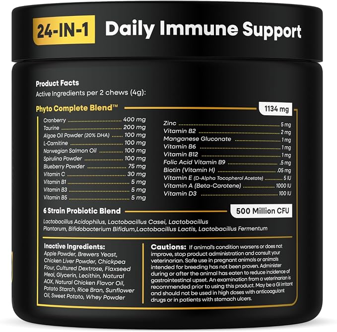 Dog Multivitamin, 24-in-1 Chewable Supplement, Probiotics, 120ct | Vitamins A, B, C, D, and E for Skin and Shiny Coat, Digestive Health Blend, Heart and Eye Health, Daily Chew, Chicken Flavor