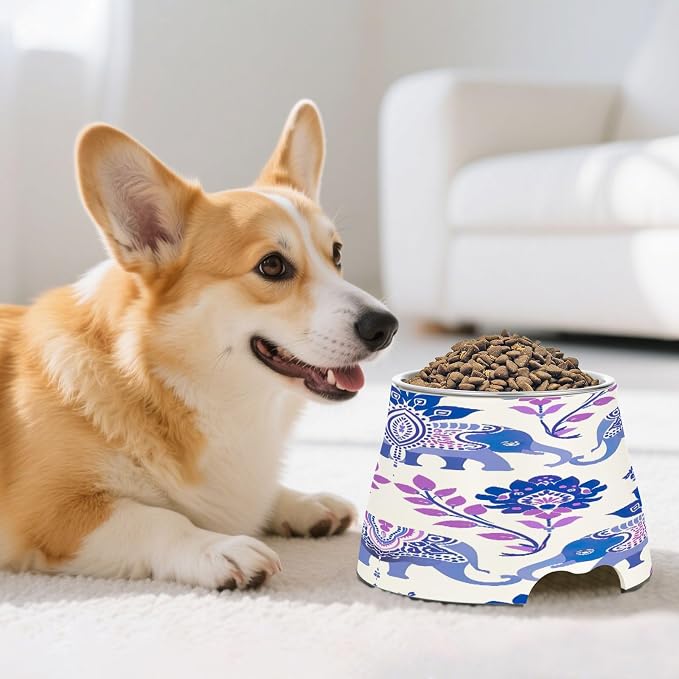 YETTASBIN Elephant Twig Elevated Dog Bowls, Prevention of Vertebrae Disease Raised Dog & Cat Bowl Stand with Removable Stainless Steel Bowls, Non-Slip Spill-Proof Pet Food & Water Bowl Dish