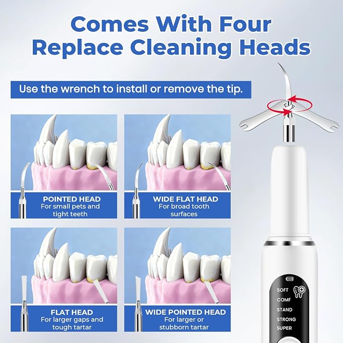 Dog Plaque and Tartar Remover，Ultrasonic Tooth Cleaner for Dogs | Dog Tooth Brushing kit ,5 Modes, LED Light, Ultrasonic Cleaner with Toothbrush & 4 Cleaning Head