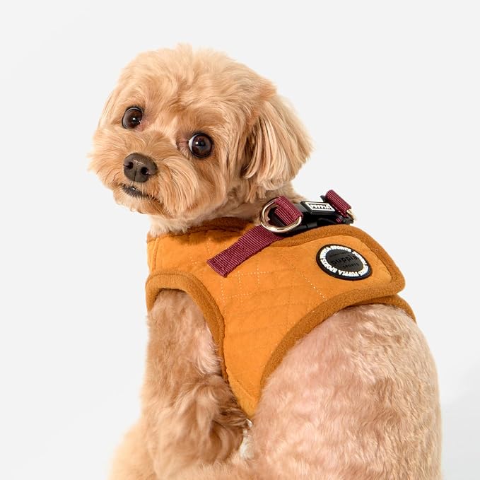 Puppia Irvin Vest Dog Harness Step-in Warm Winter Diamond Pattern for Small and Medium Dog, Mustard, Medium