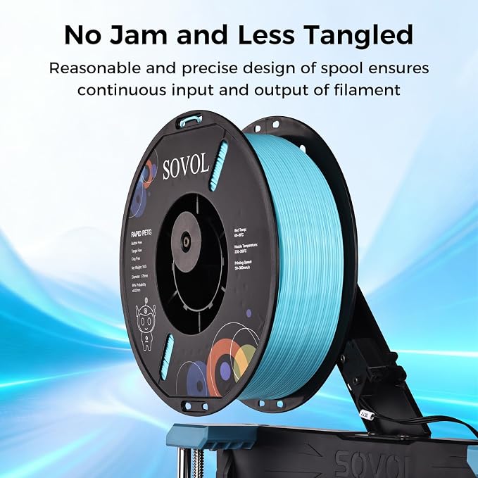 Sovol 3D Printer Rapid PETG Filament 1.75mm 1KG (2.2lbs), High Precision, Strong Toughness, Wiring Tightness, Dimensional Accuracy +/- 0.03 mm, 3D Printing High Speed PETG Filaments, Light Blue