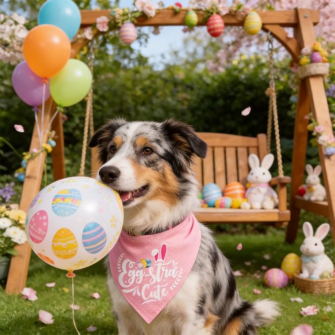 Easter 2-in-1 Dog Bandana with Egg-Stra Cute & Some Bunny Love Me Lovely Saying, Medium, Small, Pink