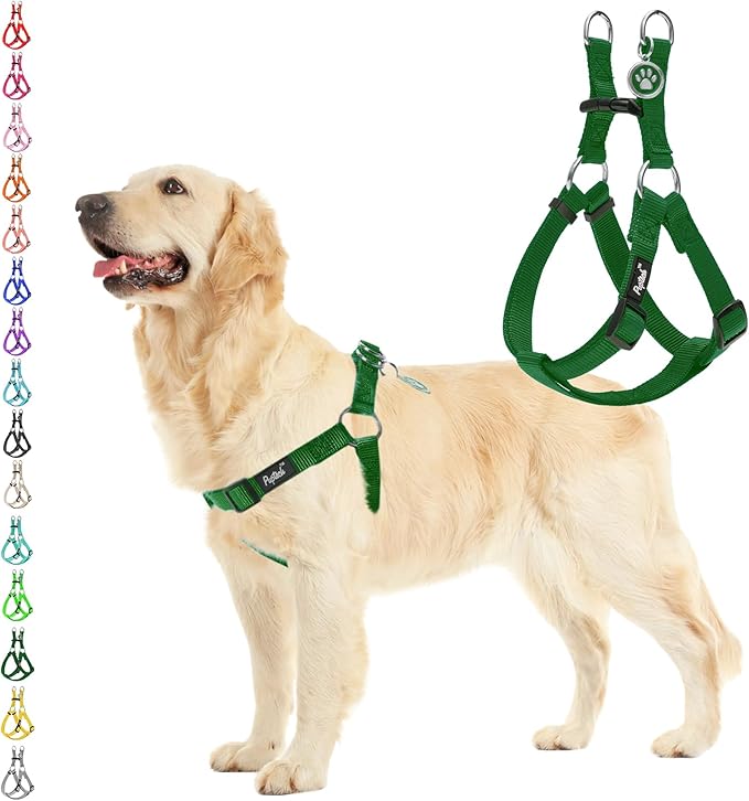 PUPTECK No Pull Dog Harness Medium Sized Step-in Adjustable Puppy Vest | Soft Webbing Basic Halter with ID Tag for Outdoor Walking