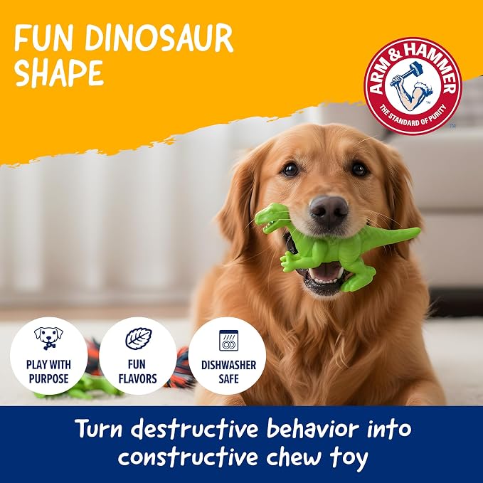 Arm & Hammer Nubbies T-Rex Dog Dental Chew Toy, Mint Flavor, 24-Pack | Nylon construction, baking soda infused, reduces plaque and tartar without brushing, moderate chewers