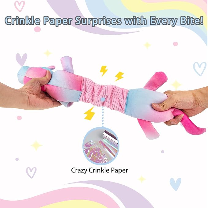 lilfrd Pink Unicorn Squeaky Dog Toy, Crinkle Plush Tug Toy for Dogs | Tug of War & Pull Toys, Energy Release, Fits Small Medium Large Dogs